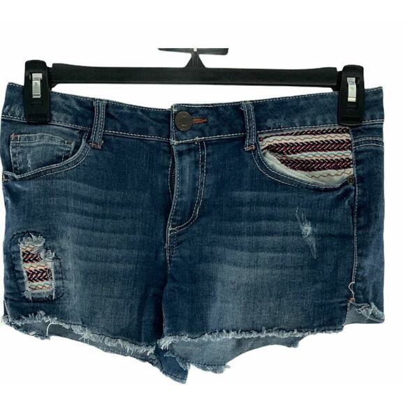 Mudd Girls Stretch Embroidered Patch Cutoff Hem Denim Distressed Shorts Size 16 - Picture 1 of 9